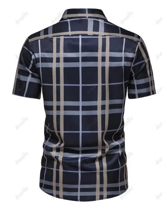 Vintage Shirt Plaid Print Turn Down Collar Short Sleeve Summer Casual Button Up Shirt
