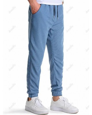 Textured Plain Sweatpants Drawstring Elastic Waist Pockets Sport Jogger Pants