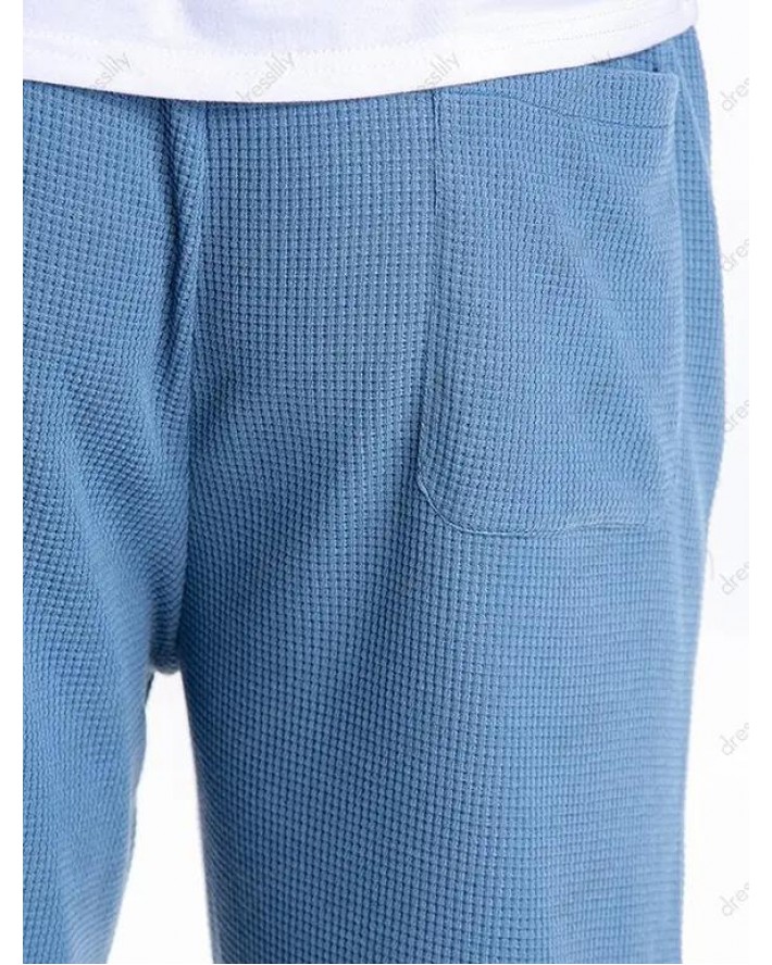 Textured Plain Sweatpants Drawstring Elastic Waist Pockets Sport Jogger Pants