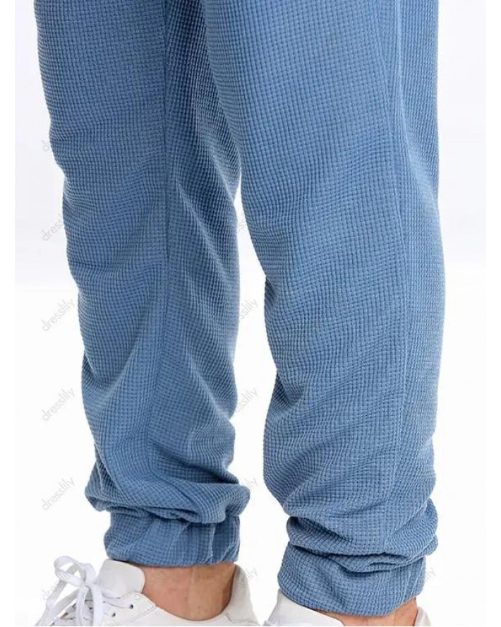 Textured Plain Sweatpants Drawstring Elastic Waist Pockets Sport Jogger Pants
