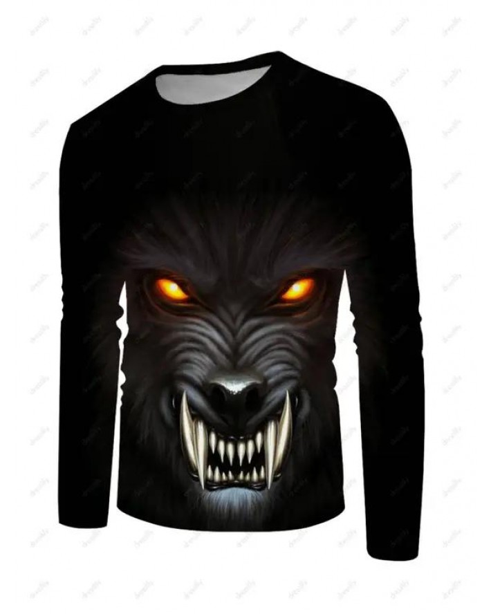 Fierce Animal Print T Shirt Round Neck Long Sleeve Casual Tee