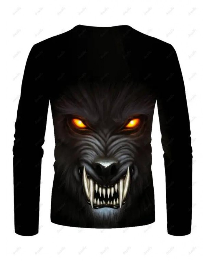 Fierce Animal Print T Shirt Round Neck Long Sleeve Casual Tee