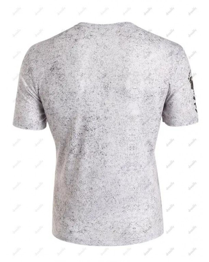Vintage Casual T Shirt Marbled Graphic Half Button Short Sleeve Summer Tee