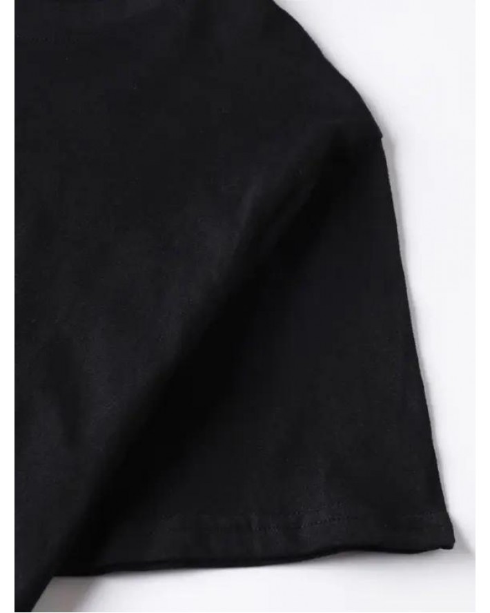 Flame and Skull Print T Shirt Round Neck Short Sleeve Casual Tee
