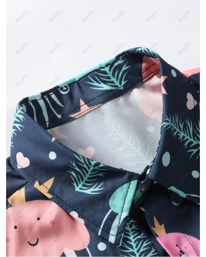 Cartoon Jellyfish Seaweed Polka Dot Shirt