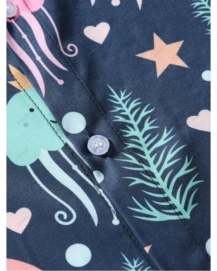 Cartoon Jellyfish Seaweed Polka Dot Shirt