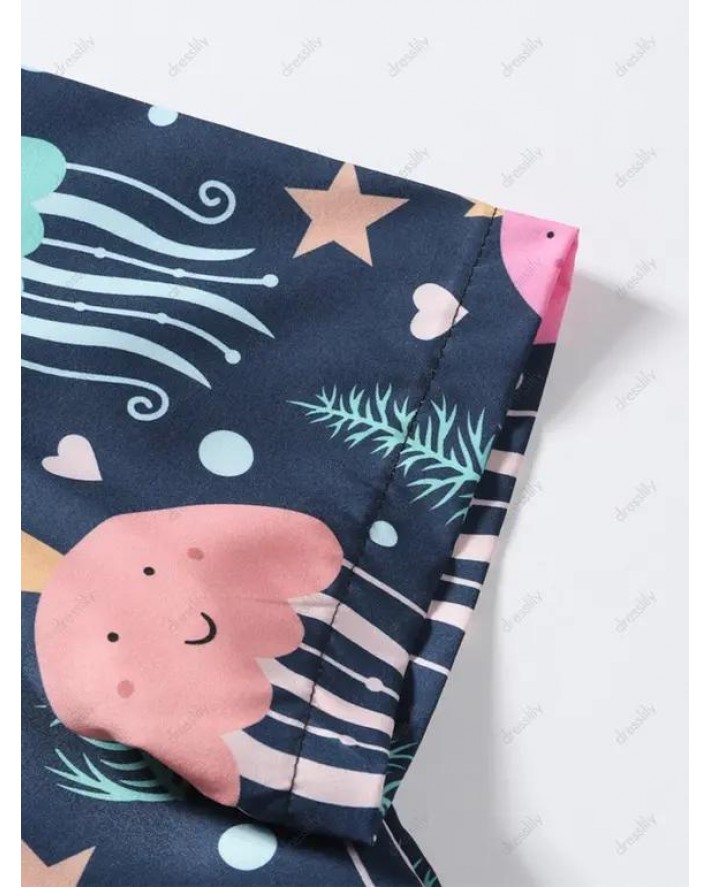Cartoon Jellyfish Seaweed Polka Dot Shirt