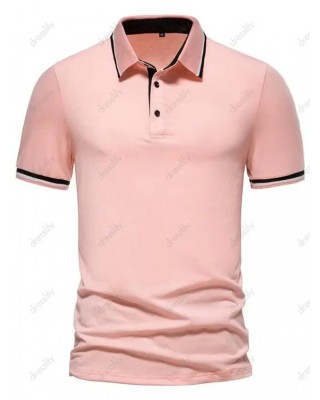 Colorblock T Shirt Striped Print Half Button Short Sleeve Turn Down Collar Summer Casual Tee
