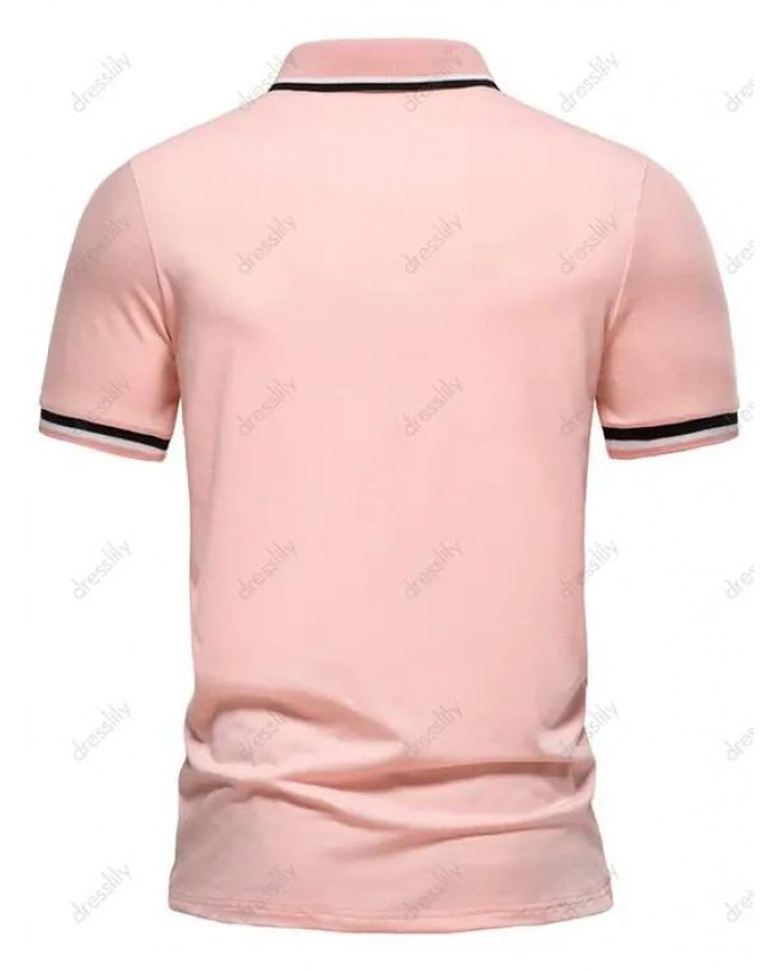 Colorblock T Shirt Striped Print Half Button Short Sleeve Turn Down Collar Summer Casual Tee