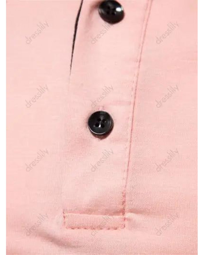 Colorblock T Shirt Striped Print Half Button Short Sleeve Turn Down Collar Summer Casual Tee