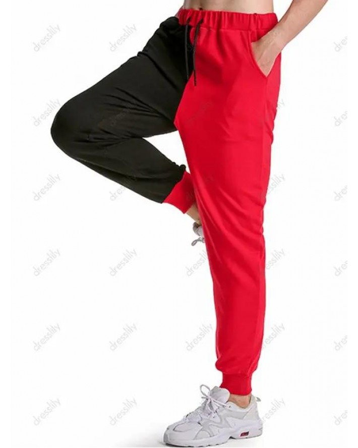 Two Tone Sweatpants Contrast Drawstring Elastic Waist Sport Jogger Pants