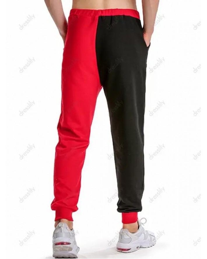 Two Tone Sweatpants Contrast Drawstring Elastic Waist Sport Jogger Pants