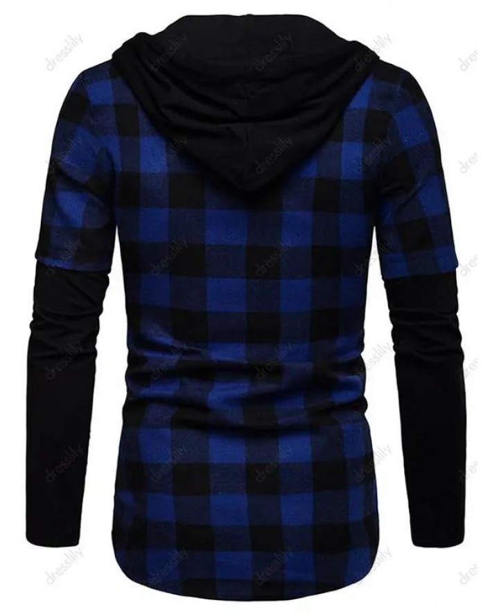 Plaid Print Shirt Hooded Shirt Front Flap Pocket Long Sleeve Button Up Shirt