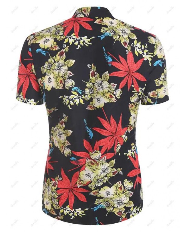Hawaii Allover Flower Print Button Up Shirt