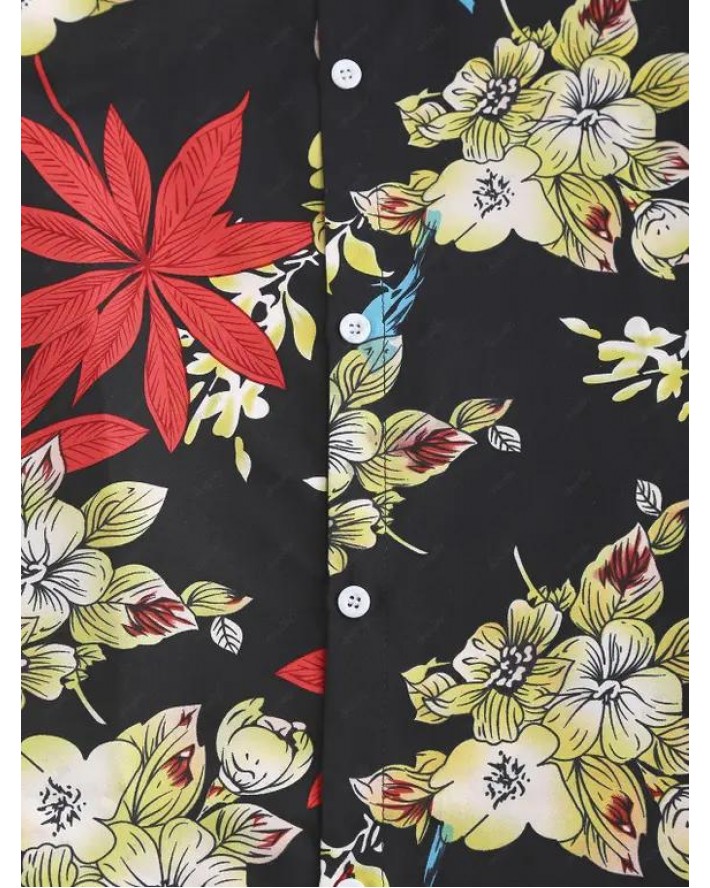 Hawaii Allover Flower Print Button Up Shirt