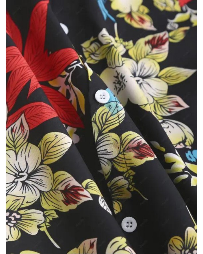 Hawaii Allover Flower Print Button Up Shirt