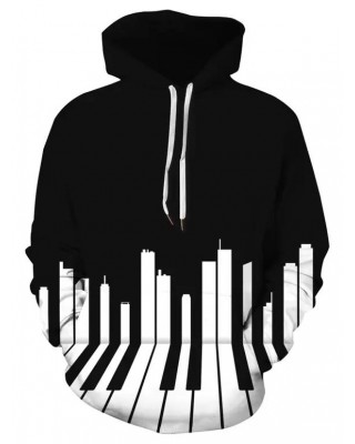 3D Piano Print Kangaroo Pocket Hoodie