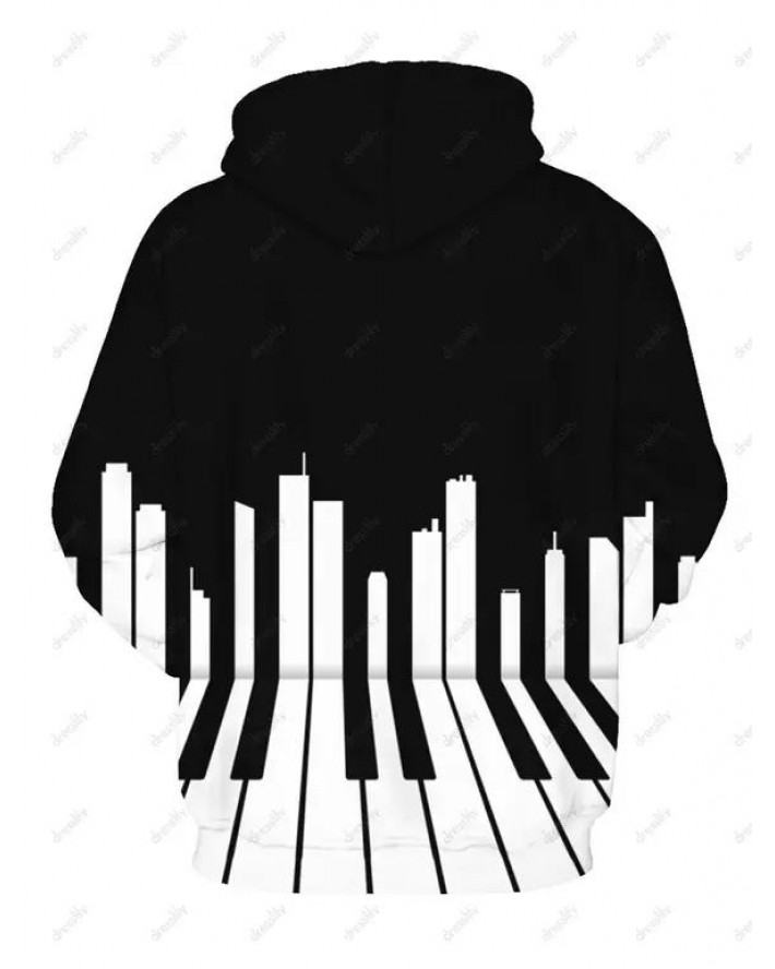 3D Piano Print Kangaroo Pocket Hoodie