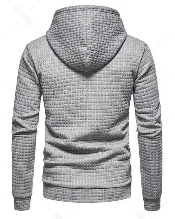 Textured Plain Color Hoodie Kangaroo Pocket Drawstring Applique Casual Hoodie
