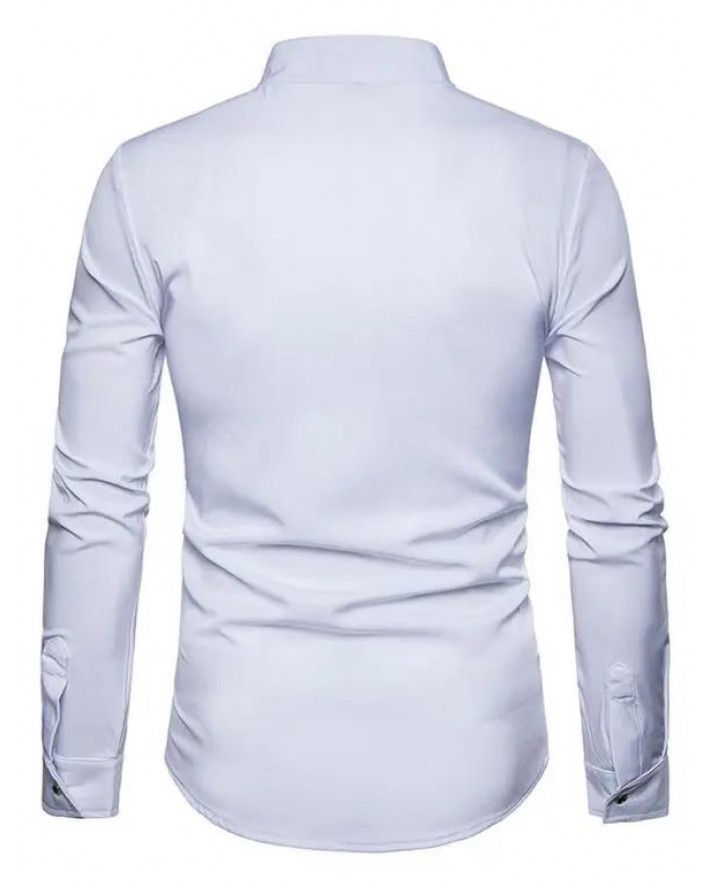 Embroidered Stand Collar Long Sleeve Shirt