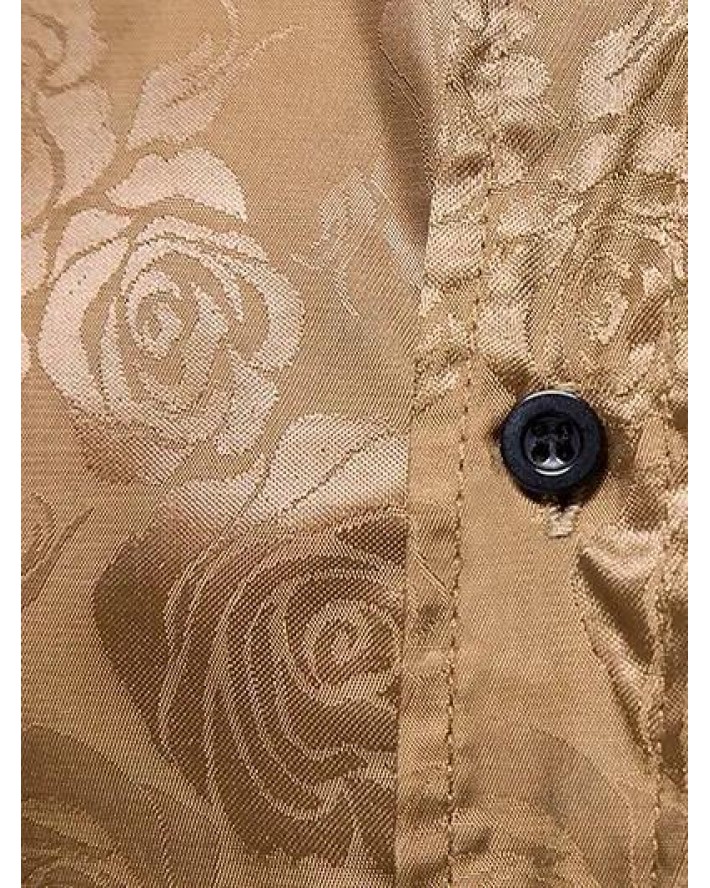 Vintage Rose Flower Shirt Long Sleeve Button Up Slim Fit Casual Shirt