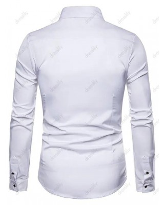 Button Up Shirt Embroidery Rose Pattern Long Sleeve Turn Down Collar Casual Shirt