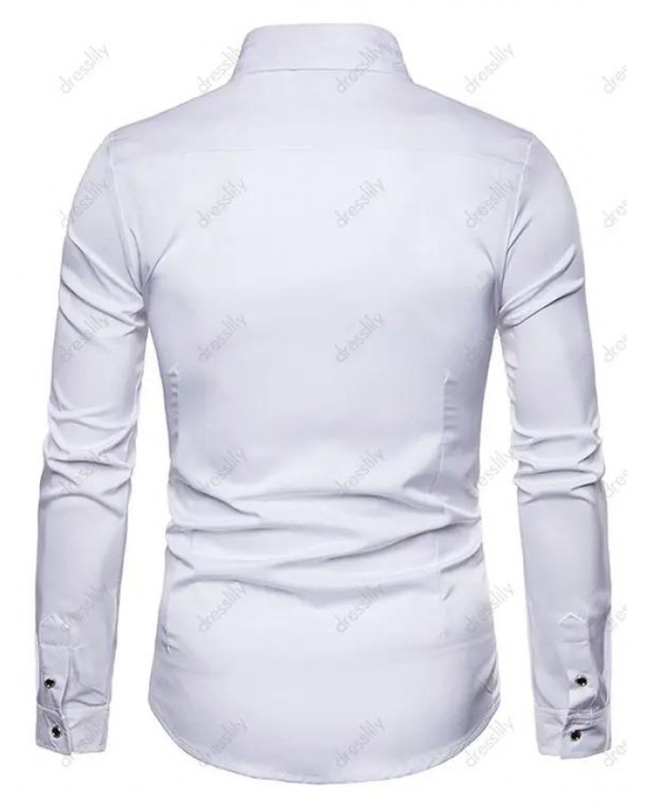 Button Up Shirt Embroidery Rose Pattern Long Sleeve Turn Down Collar Casual Shirt