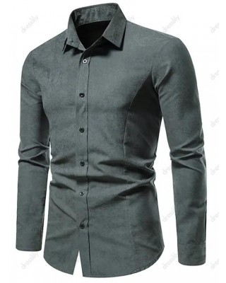 Formal Shirt Plain Color Turn Down Collar Long Sleeves Button-up Shirt