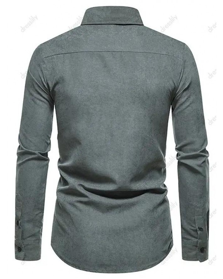 Formal Shirt Plain Color Turn Down Collar Long Sleeves Button-up Shirt