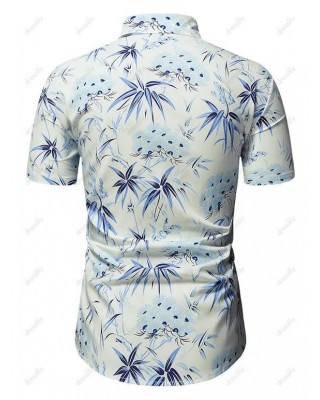 Short Sleeve Leaves Allover Print Vacation Shirt