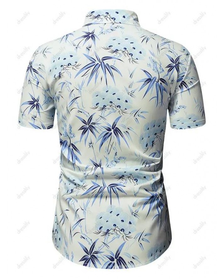 Short Sleeve Leaves Allover Print Vacation Shirt