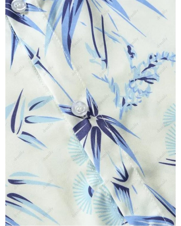 Short Sleeve Leaves Allover Print Vacation Shirt