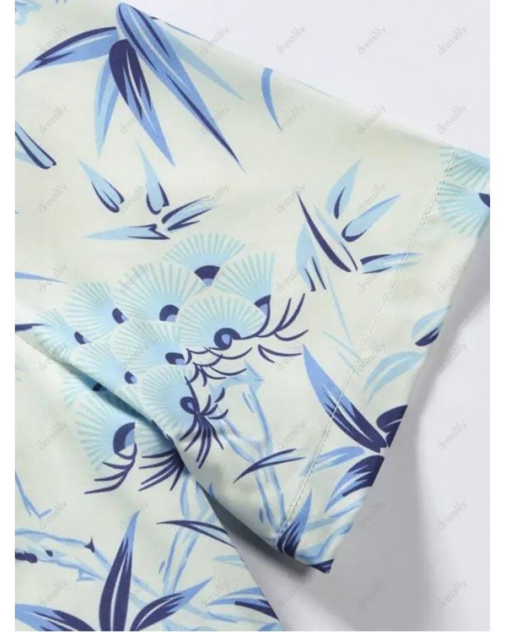 Short Sleeve Leaves Allover Print Vacation Shirt