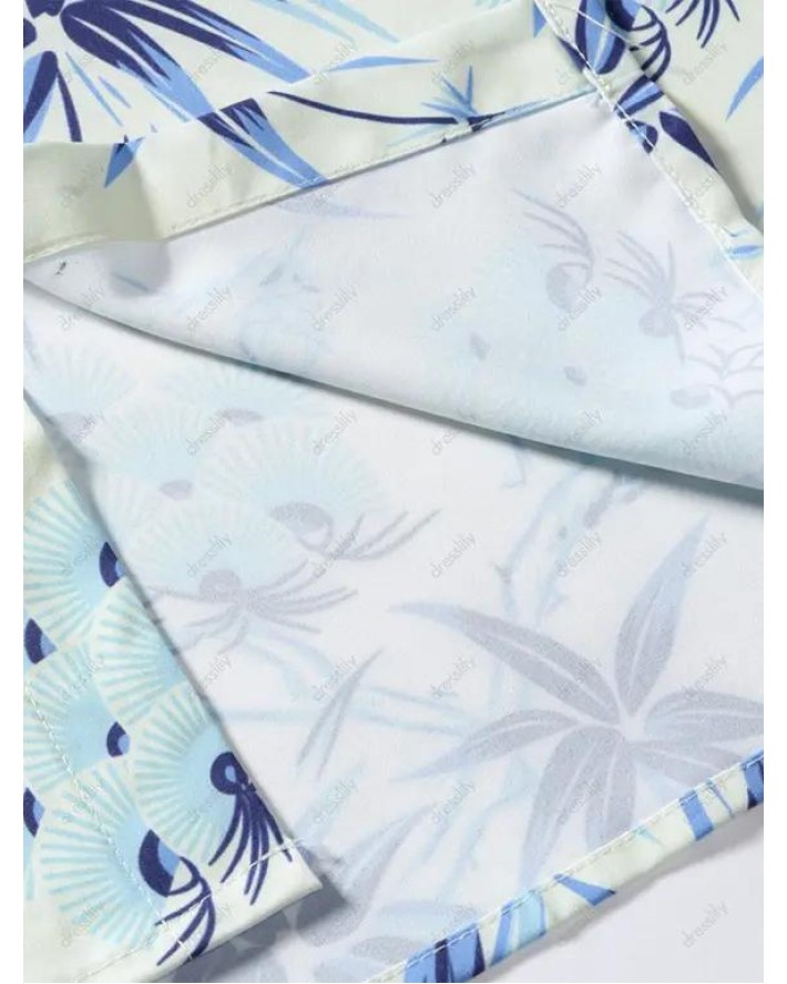 Short Sleeve Leaves Allover Print Vacation Shirt