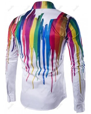 Colorful Striped Painting Print Shirt Long Sleeve Button Up Casual Shirt