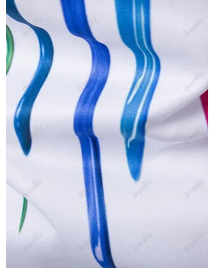 Colorful Striped Painting Print Shirt Long Sleeve Button Up Casual Shirt