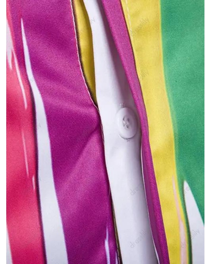 Colorful Striped Painting Print Shirt Long Sleeve Button Up Casual Shirt