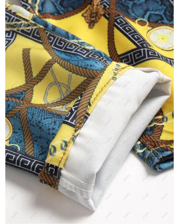 Bohemian Jeans Colorblock Tassel Rope Print Zipper Fly Pockets Vacation Trendy Demin Pants