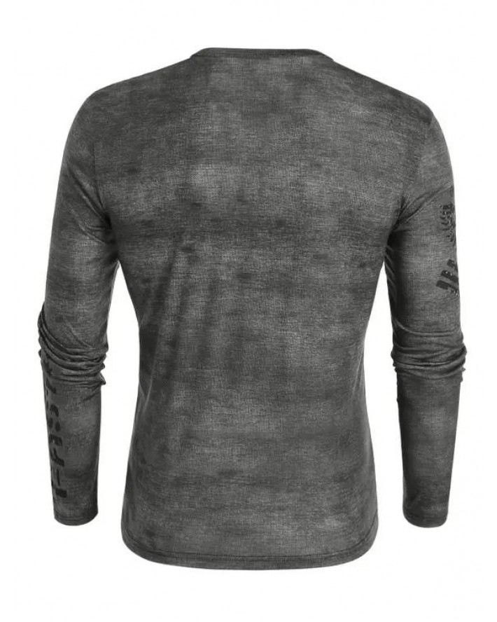 Casual T Shirt Number Cross Eagle Print Half Button Long Sleeve Spring Tee