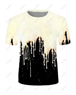 Summer Contrast Casual T Shirt Dip Painting Round Neck Short Sleeves Tee