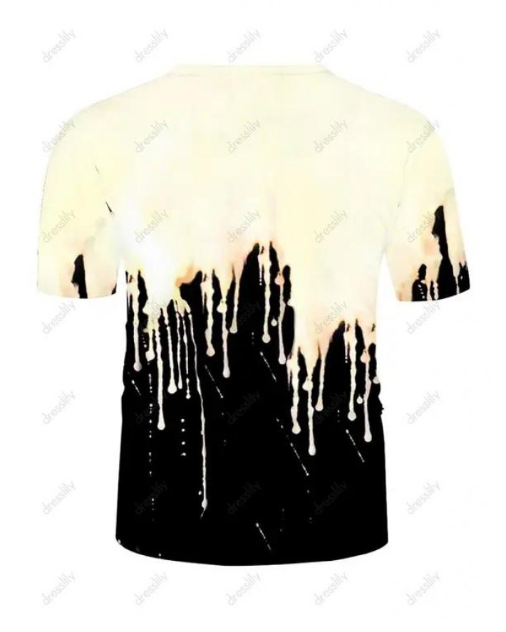 Summer Contrast Casual T Shirt Dip Painting Round Neck Short Sleeves Tee