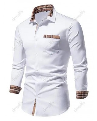 Plaid Print Long Sleeve Shirt Turn Down Collar Button Down Shirt