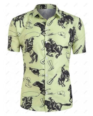 Allover Horse Guitar Print Button Up Shirt