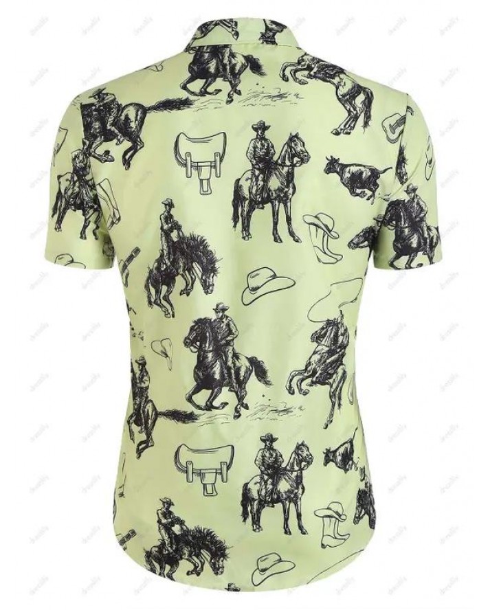 Allover Horse Guitar Print Button Up Shirt