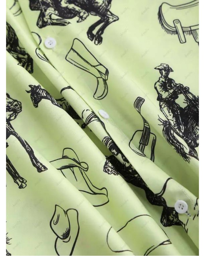 Allover Horse Guitar Print Button Up Shirt