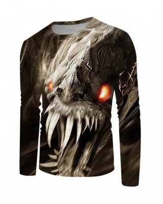 Dinosaur 3D Print T-shirt Round Neck Casual Long Sleeve Tee