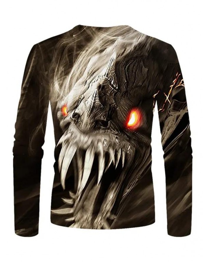 Dinosaur 3D Print T-shirt Round Neck Casual Long Sleeve Tee