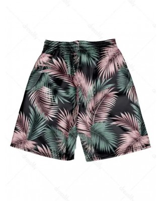 Tropical Leaf Print Board Shorts Elastic Waist Casual Vacation Beach Shorts