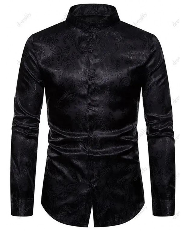 Solid Paisley Print Curved Hem Shirt