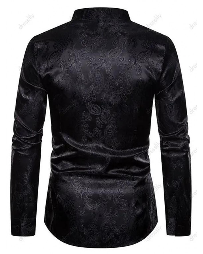 Solid Paisley Print Curved Hem Shirt